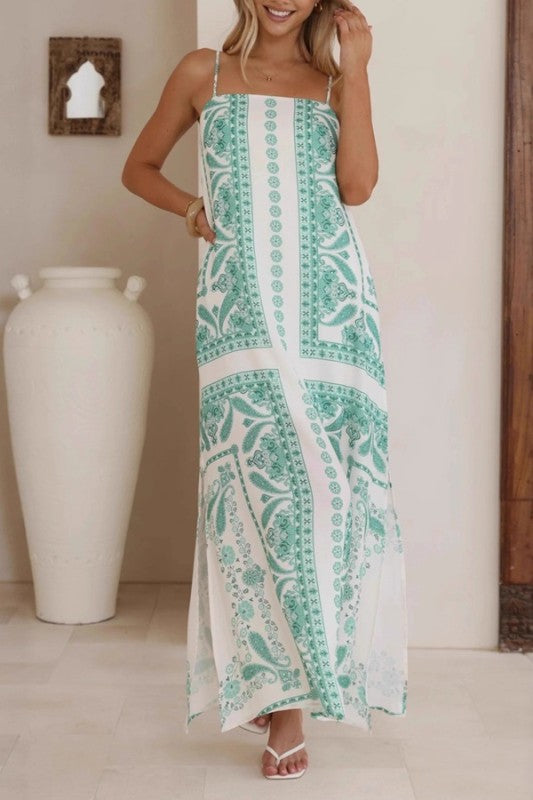 SU Paisley Print Stap Maxi- Green