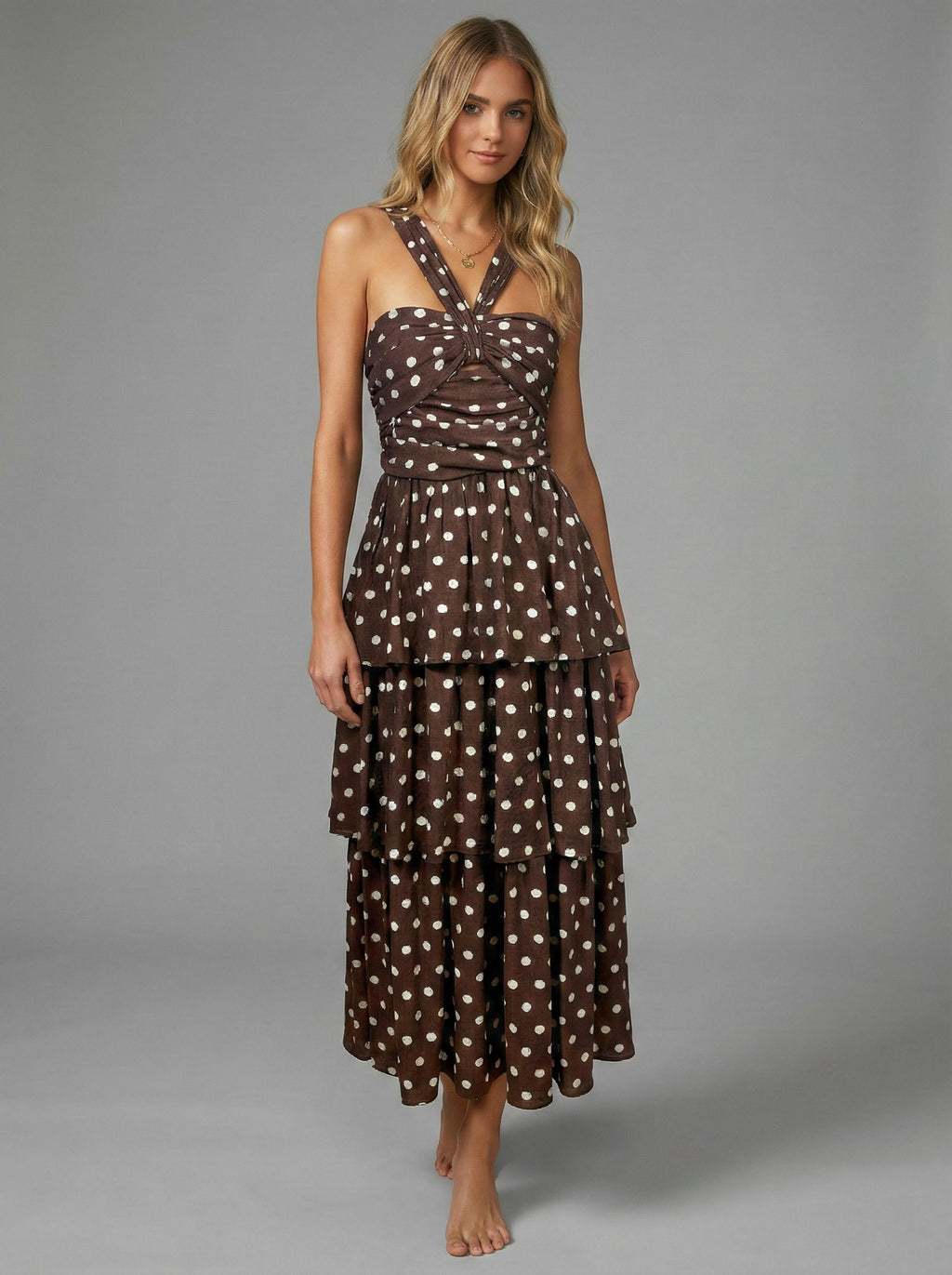 Meet Me in Sant Polka Dot Maxi- chestnut