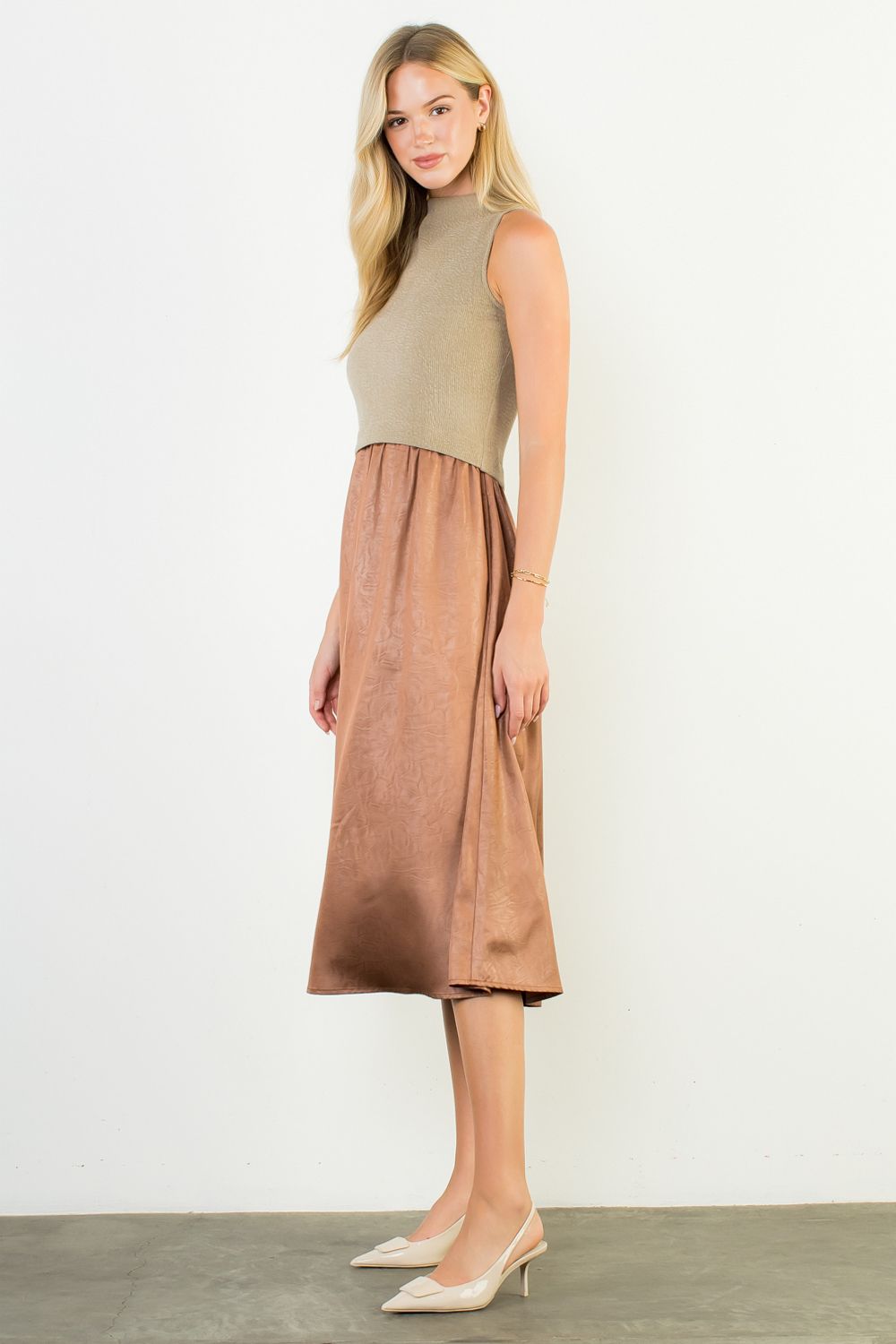THML Mixed Media Maxi Dress- Beige