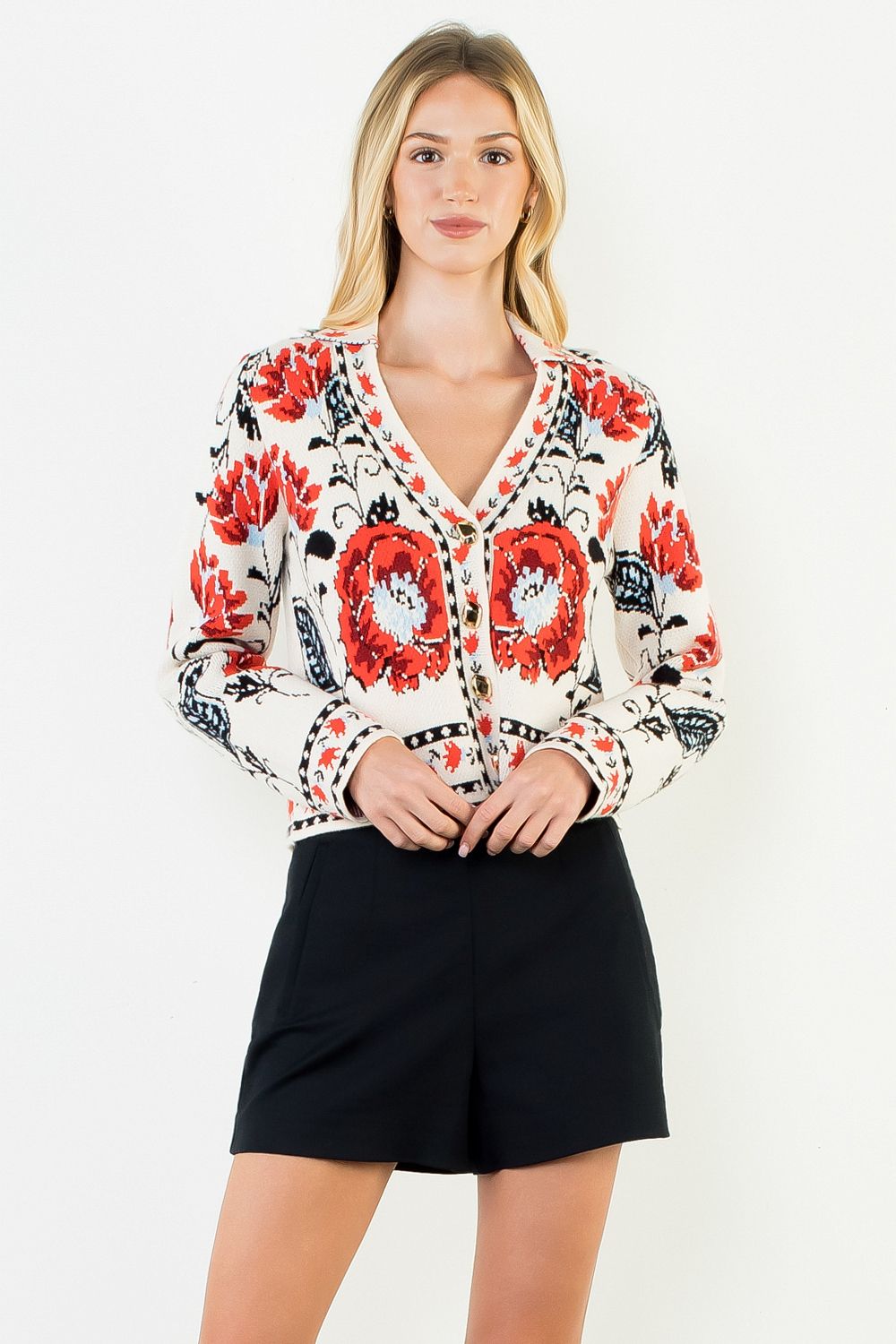 THML Printed L/S Cardigan - Cream