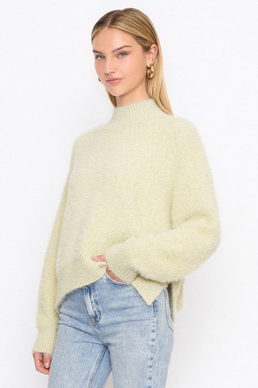 Delly Fuzzy Mock Nk Sweater pistachio