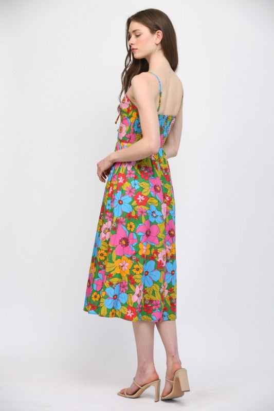FT Front Tie Foral Midi - Multi