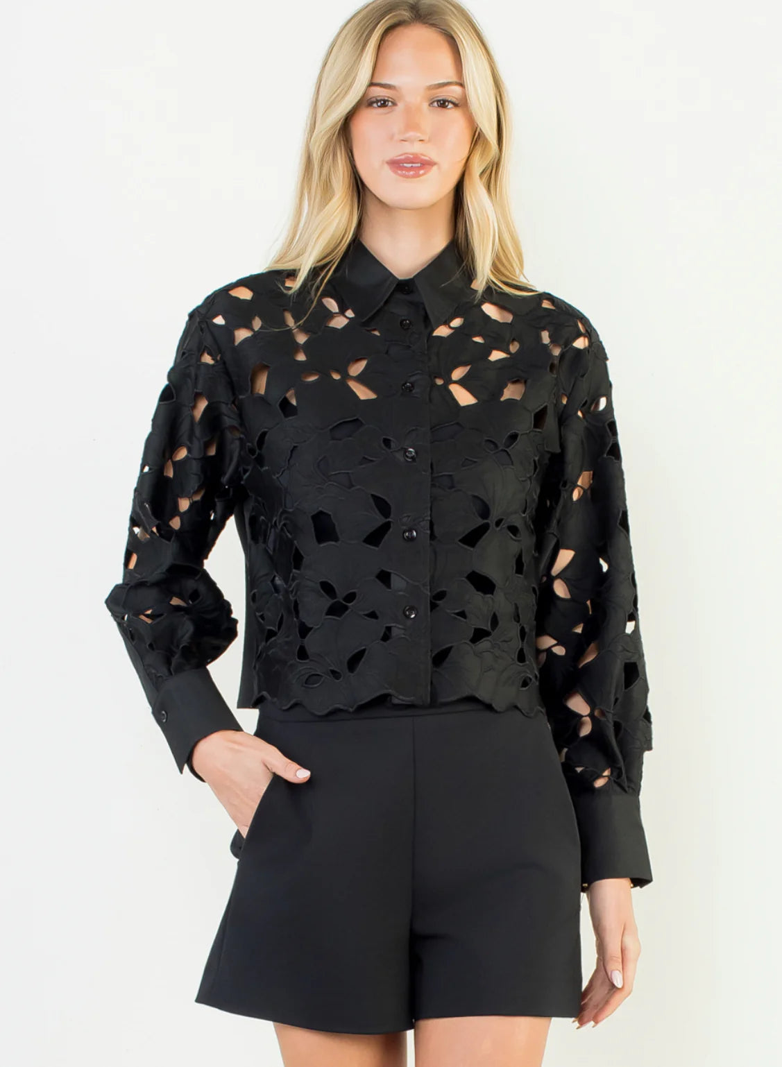 THML Eyelet Detail Blouse black