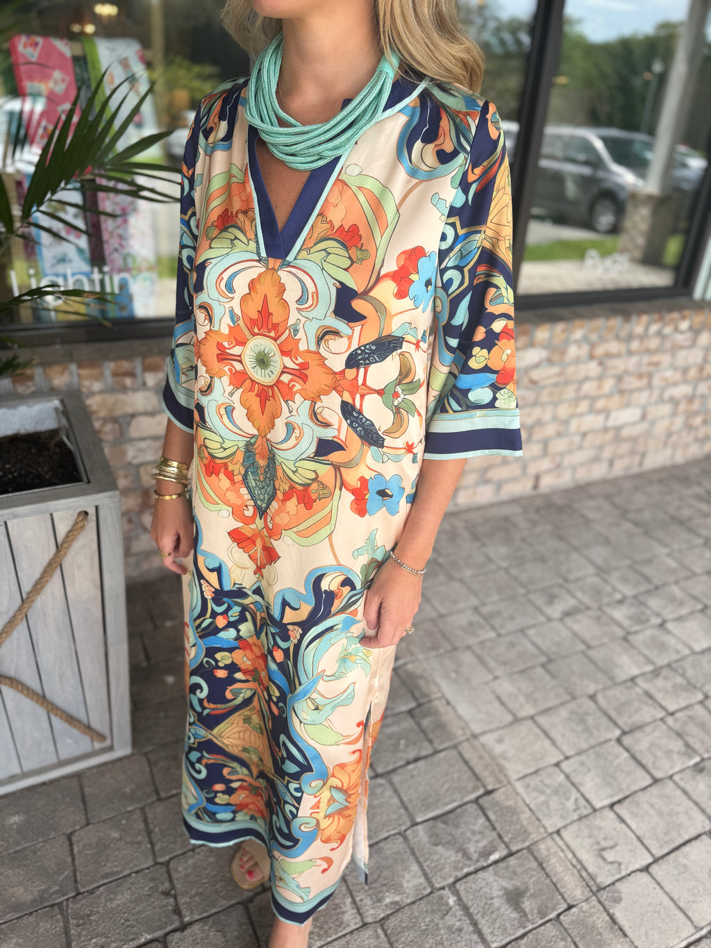 Jade Azure Medallion Trimmed Maxi