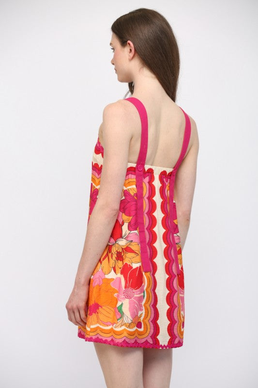 FT Ric Rac Trim Shoulder Strap Floral Mini