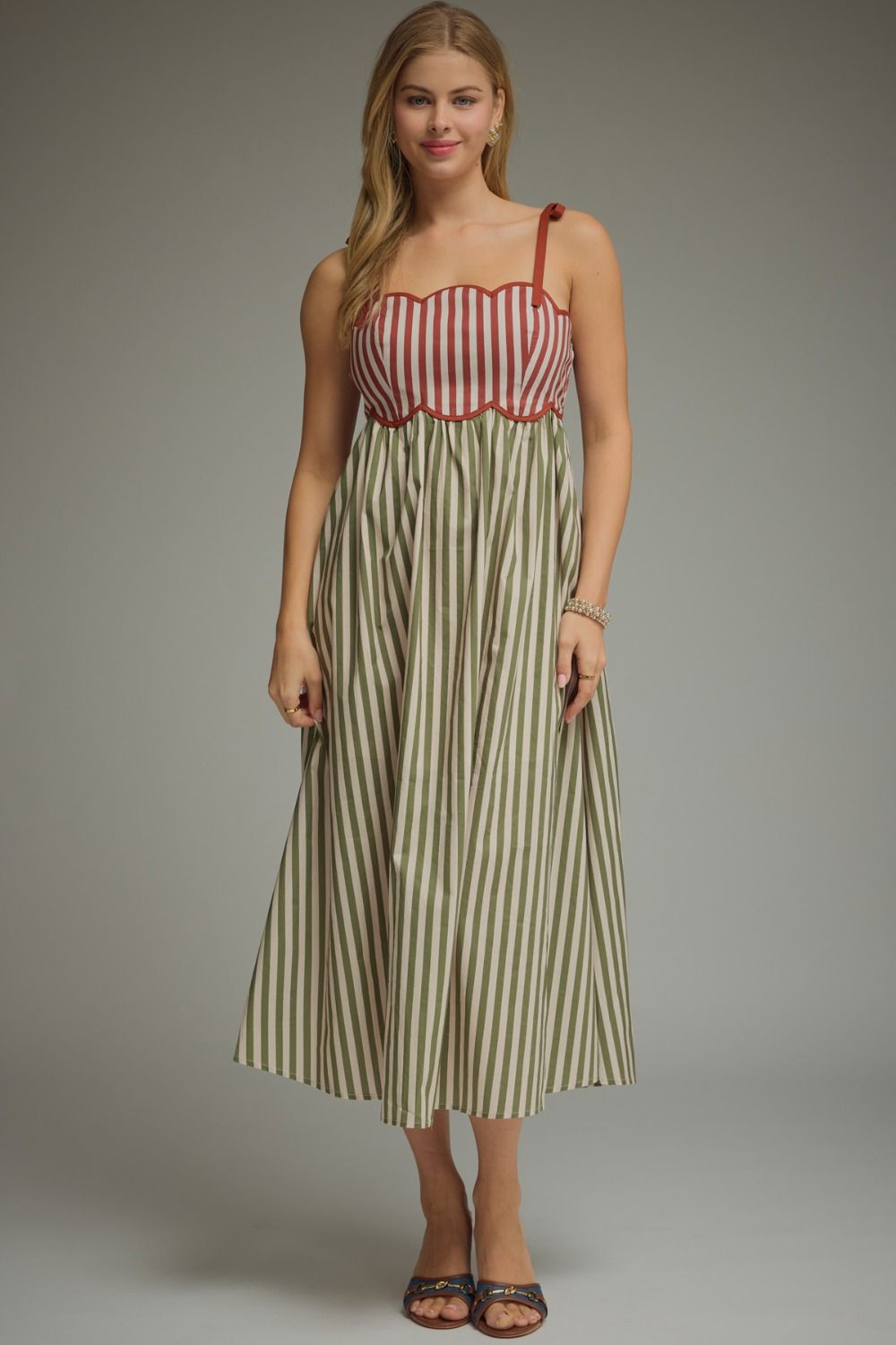 ETO Scallop Neck Stripe Maxi- rust/olive