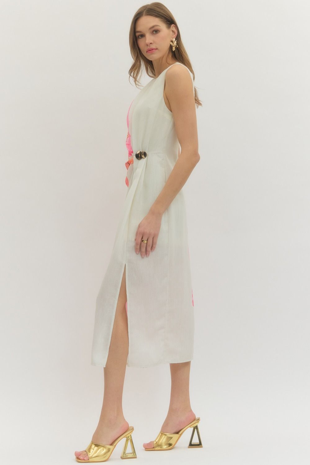 ETO Floral Slvless Midi Dress- Cream