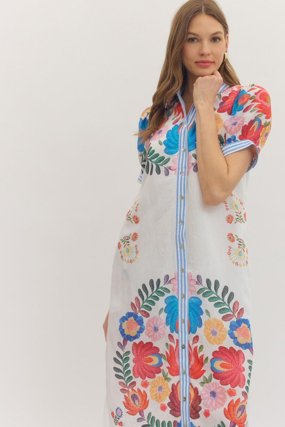ETO Floral Stripe Trim Midi