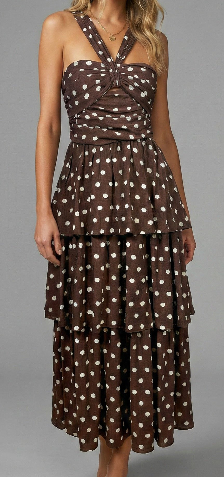 Meet Me in Sant Polka Dot Maxi- chestnut
