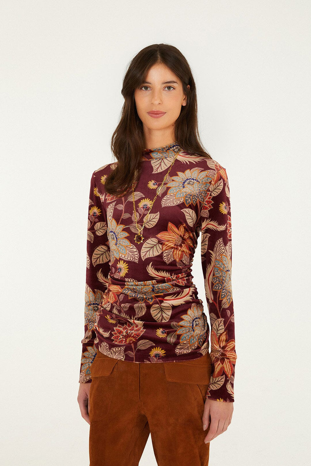 Farm Rio Delhi Floral Jersey Top- Velvet