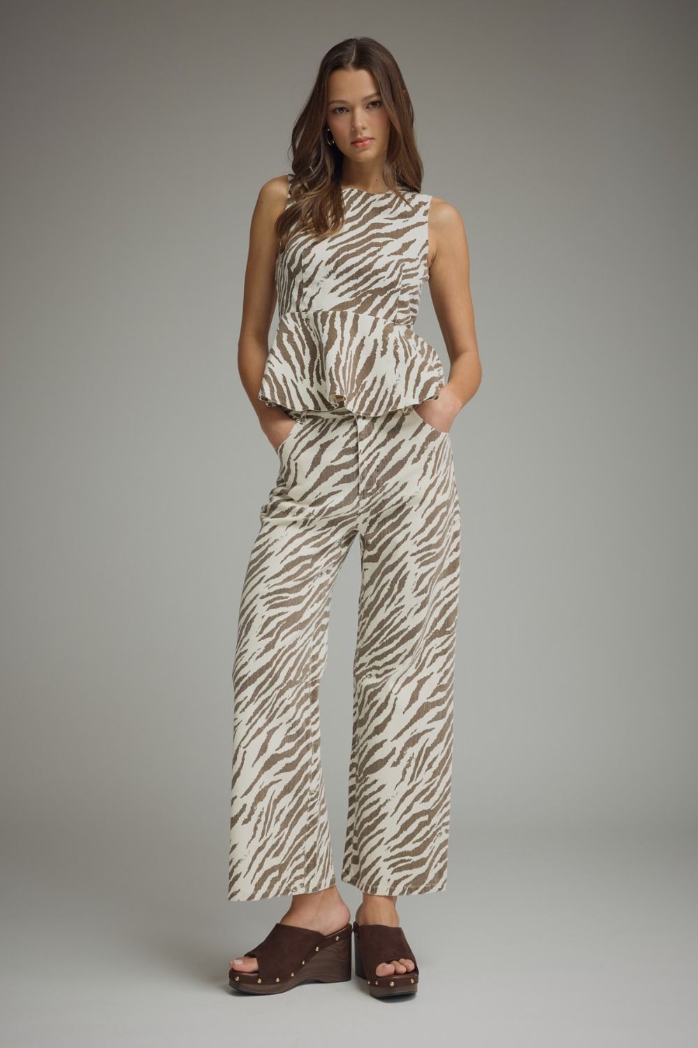ETO Animal Print Wide Leg Pant- Ecru