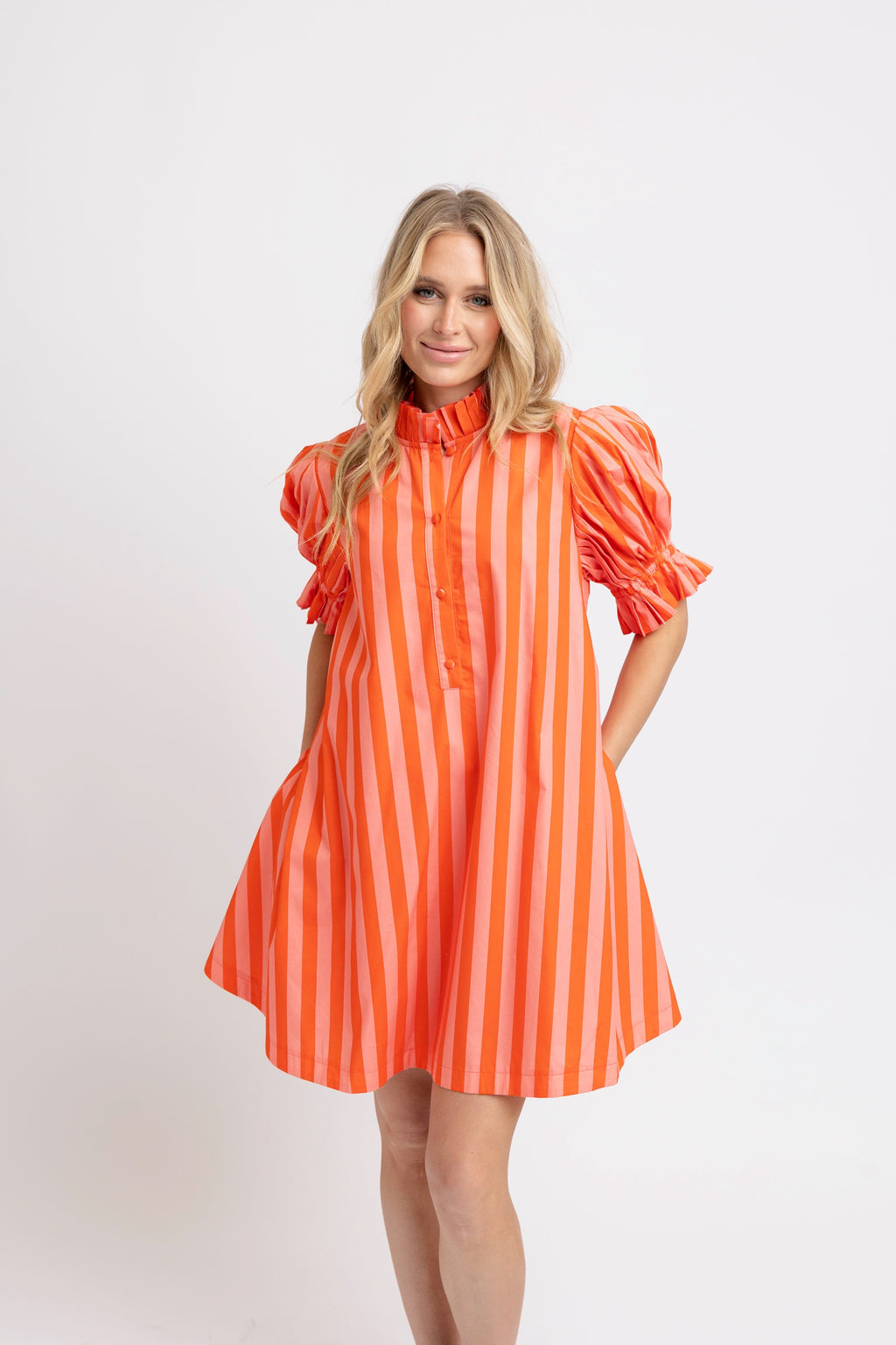 Karlie Tie Back Pleat Tie Dress- Coral