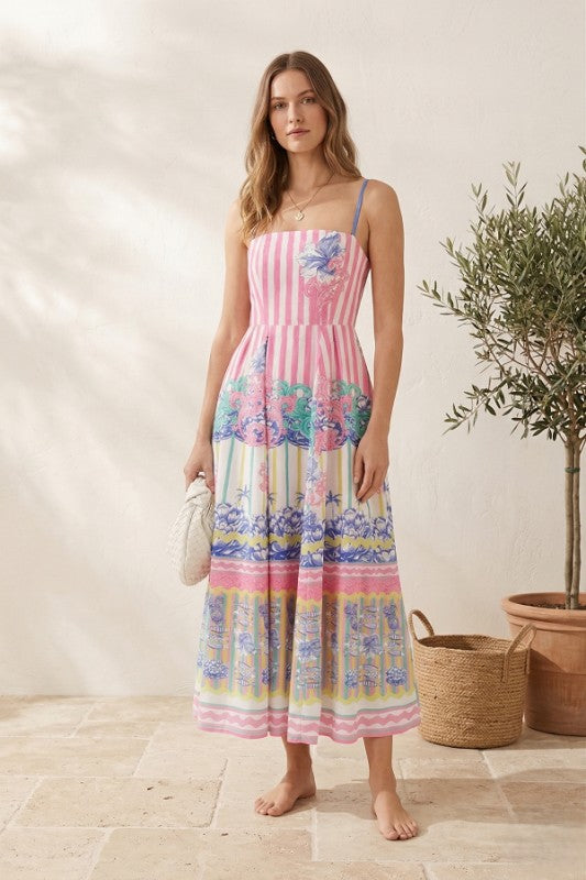SU Stripe Printed Maxi Dress- Pink