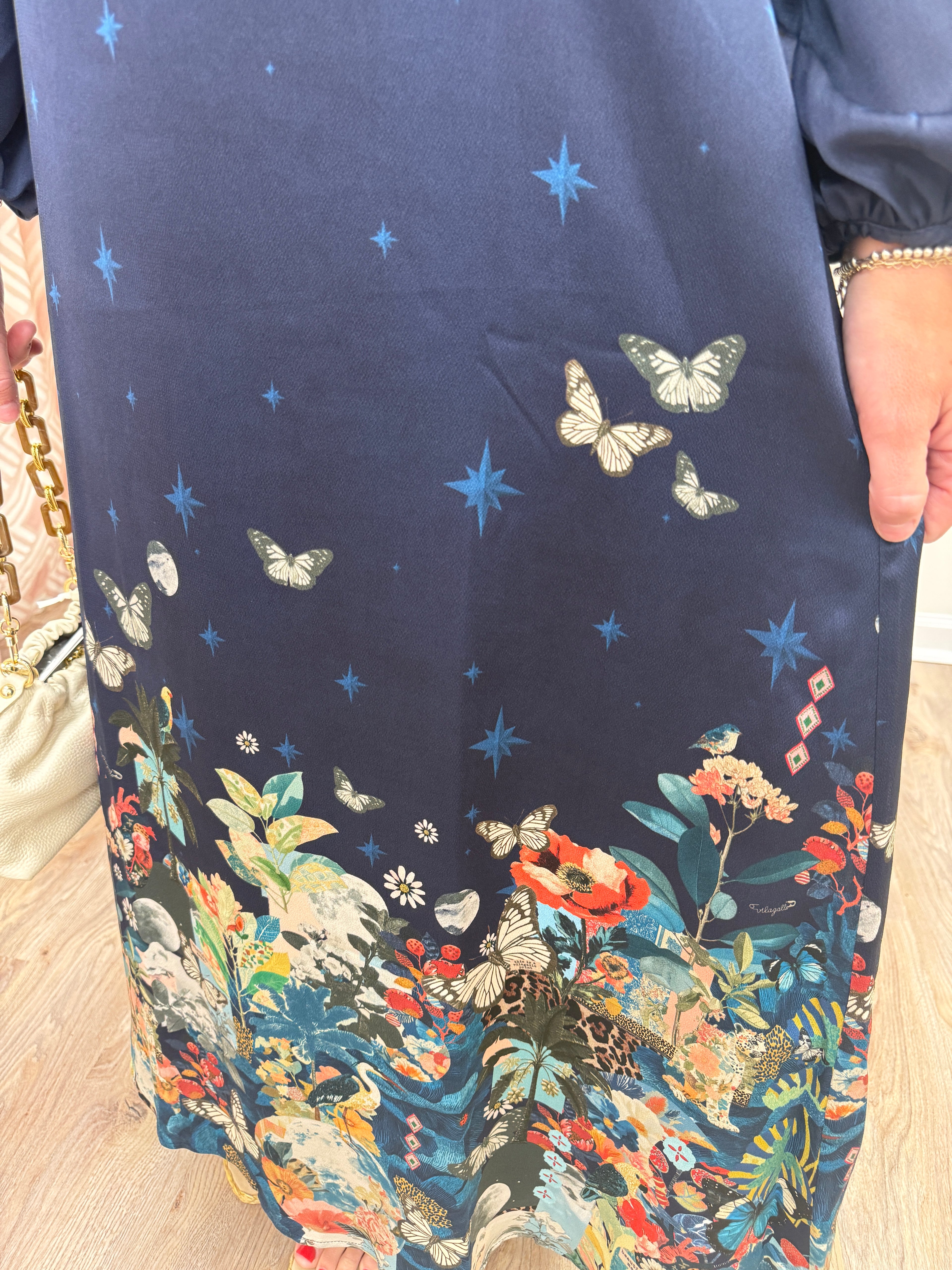 Vilagallo LS Butterfly Floral Maxi- Navy