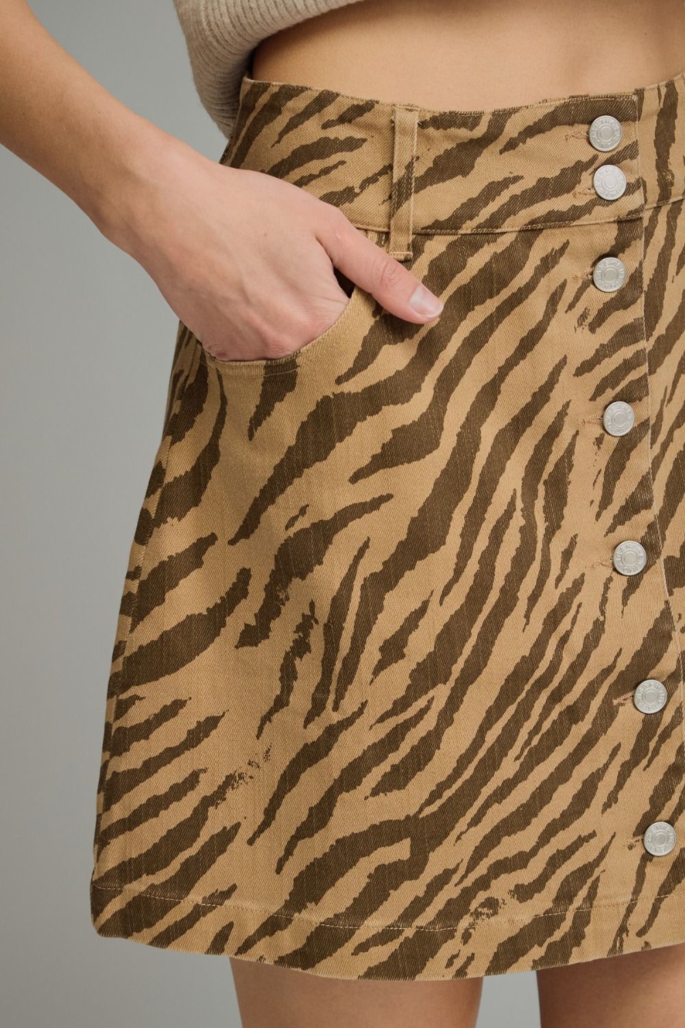 ETO Animal Print Button Skirt- tan
