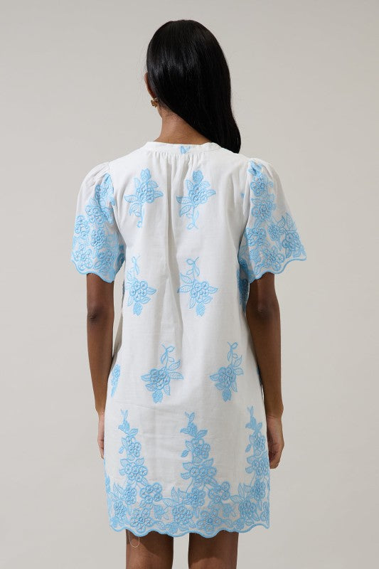 SL Tannia Embroidered Shift Dress- Blue