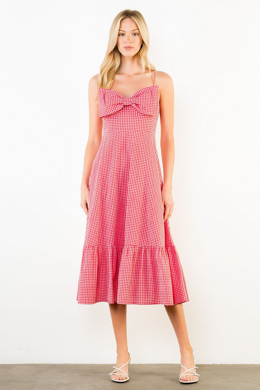 THML Gingham Bow Midi- red