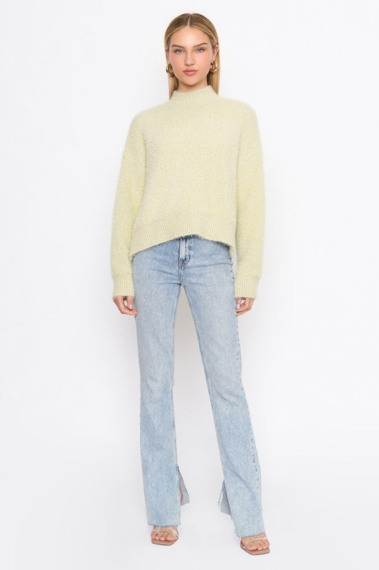 Delly Fuzzy Mock Nk Sweater pistachio