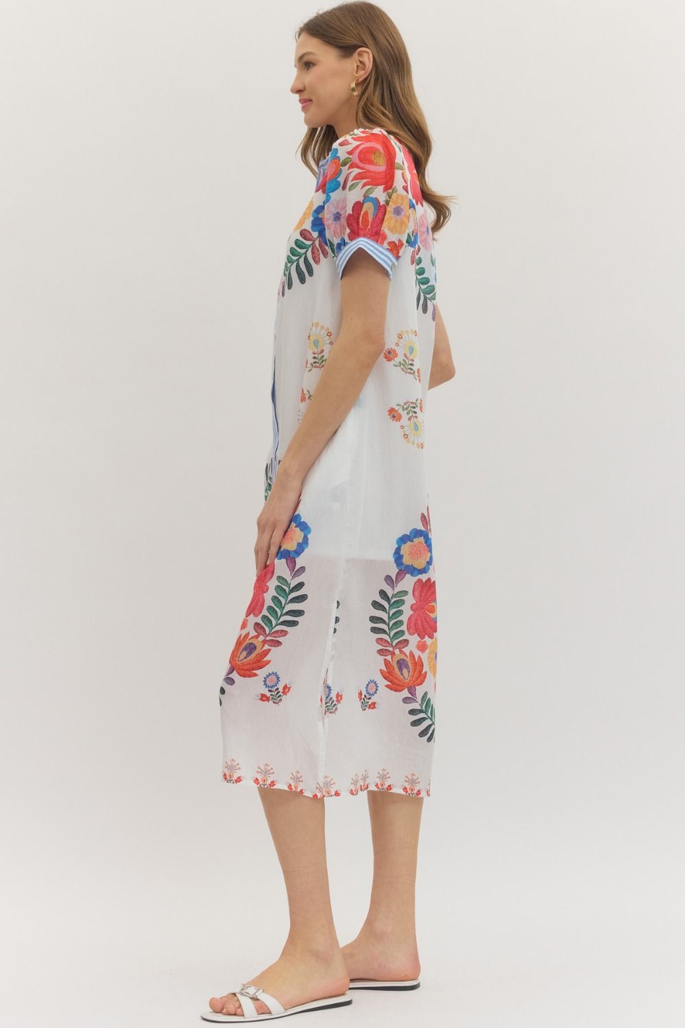 ETO Floral Stripe Trim Midi