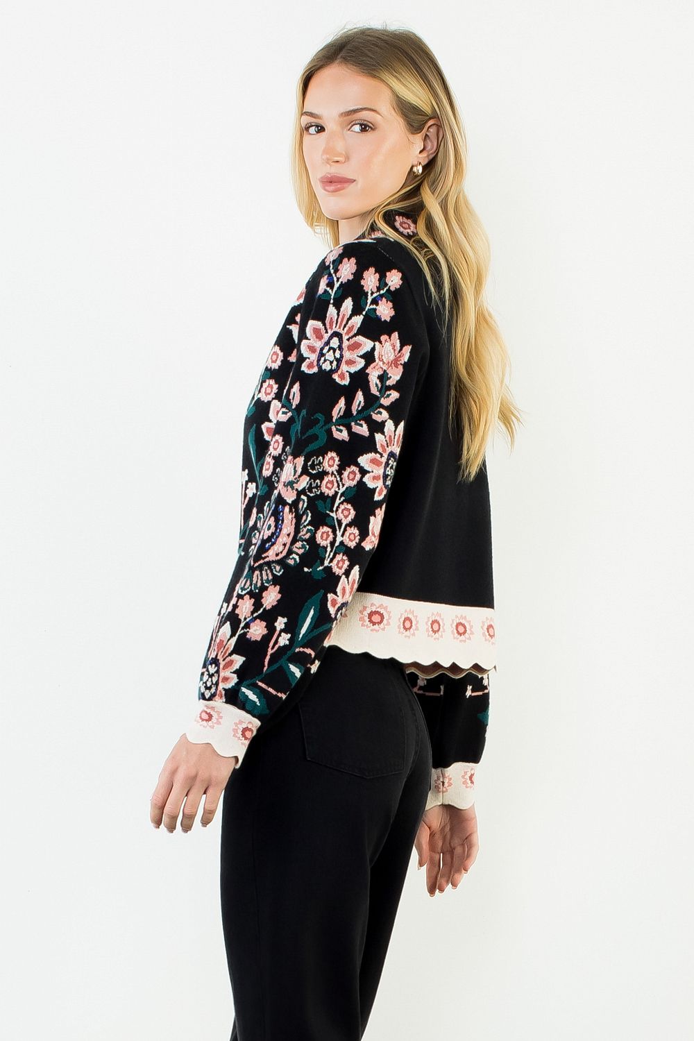 THML LS Floral Knit Sweater