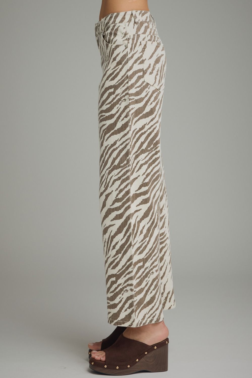 ETO Animal Print Wide Leg Pant- Ecru