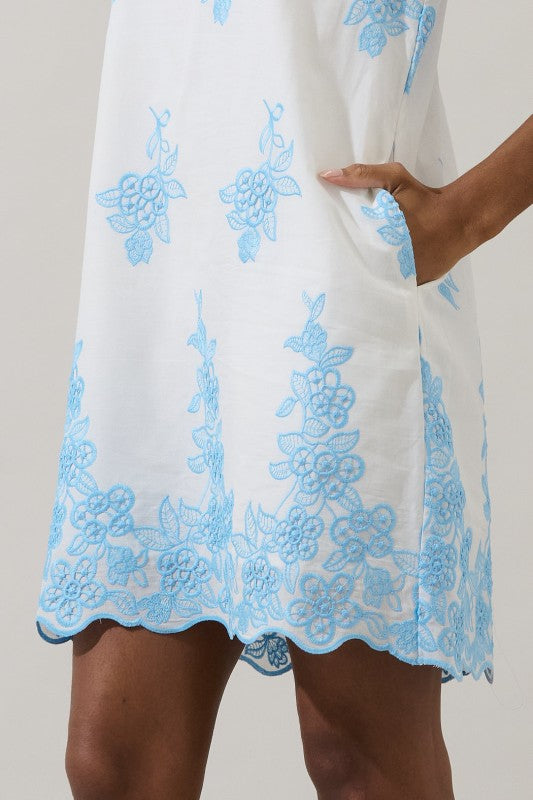 SL Tannia Embroidered Shift Dress- Blue