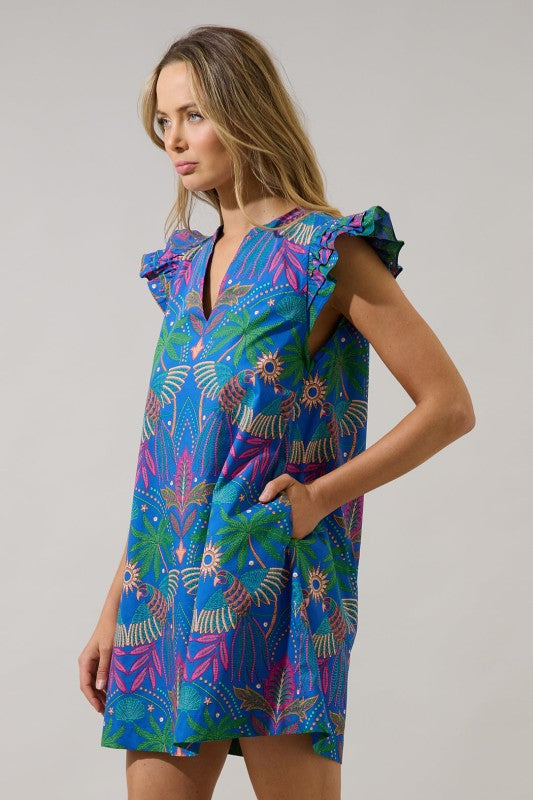 SL Yori Tropical Ruffle Dress- Blue