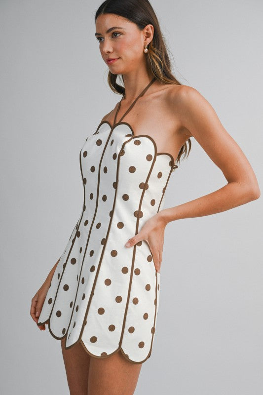 MBL Halter Polka Dot Scallop Dress