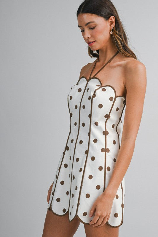 MBL Halter Polka Dot Scallop Dress