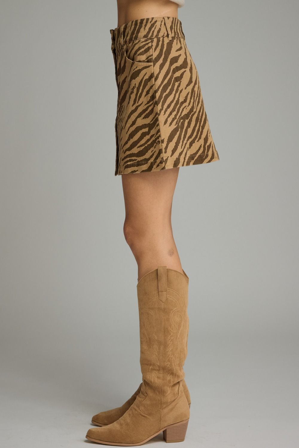 ETO Animal Print Button Skirt- tan