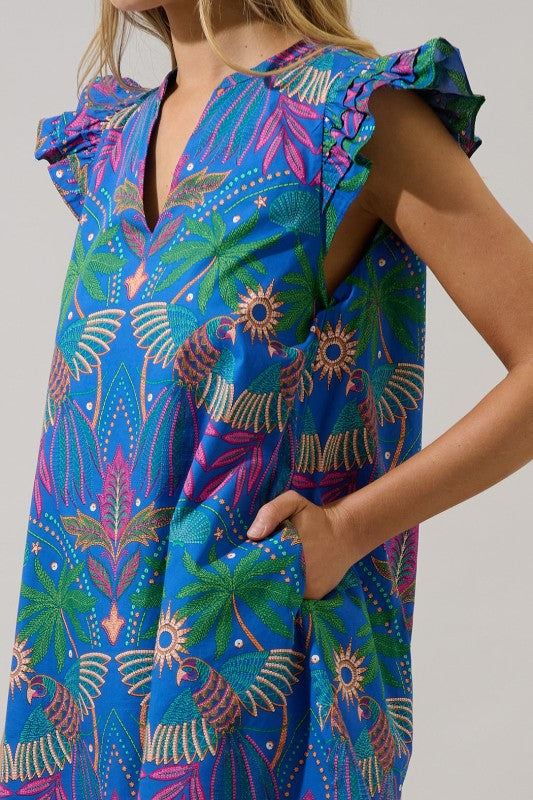 SL Yori Tropical Ruffle Dress- Blue