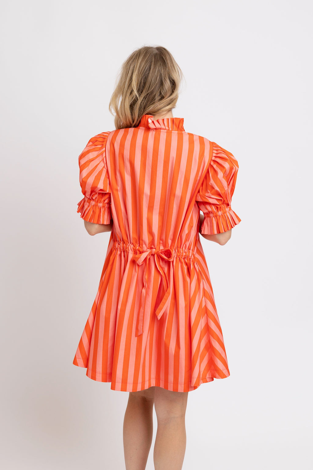 Karlie Tie Back Pleat Tie Dress- Coral