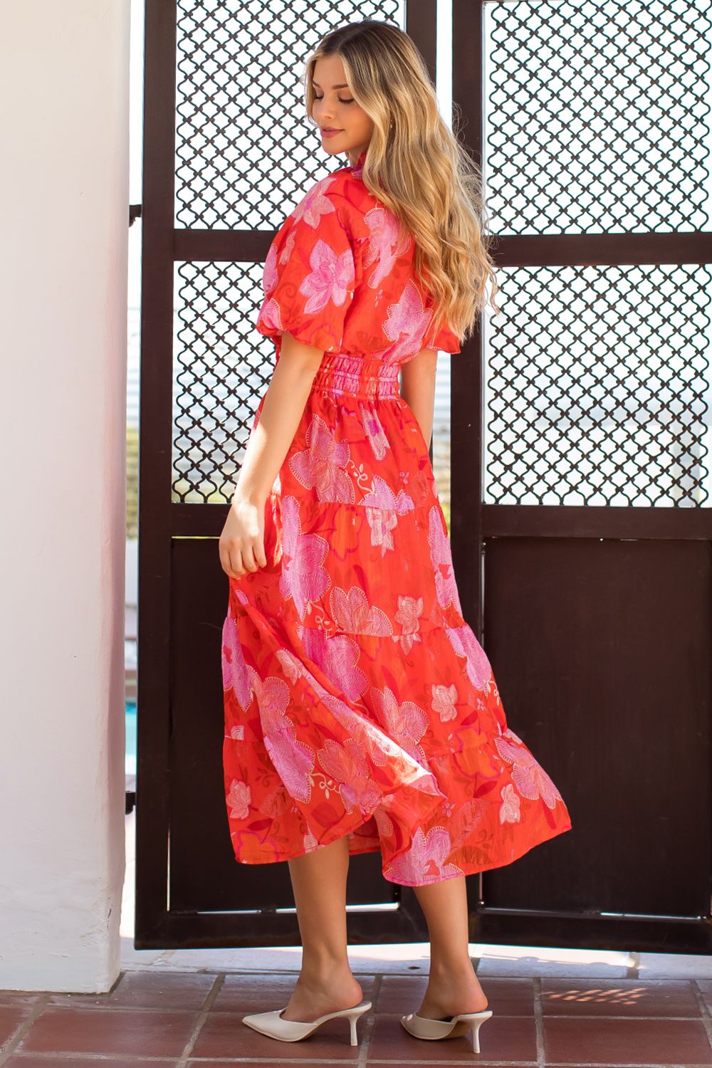 THML Floral Tiered Maxi- Org/Pnk
