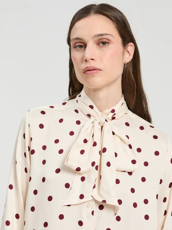 Vilagallo Polka Dot Tie Blouse- Maroon