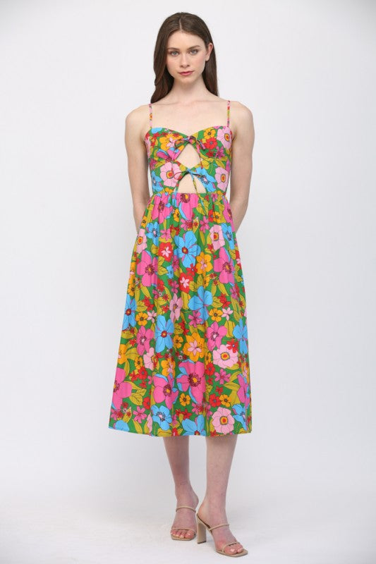 FT Front Tie Foral Midi - Multi