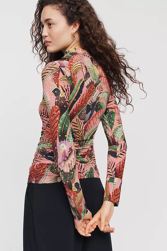 Farm Rio Artisanal Birds Jersey Top