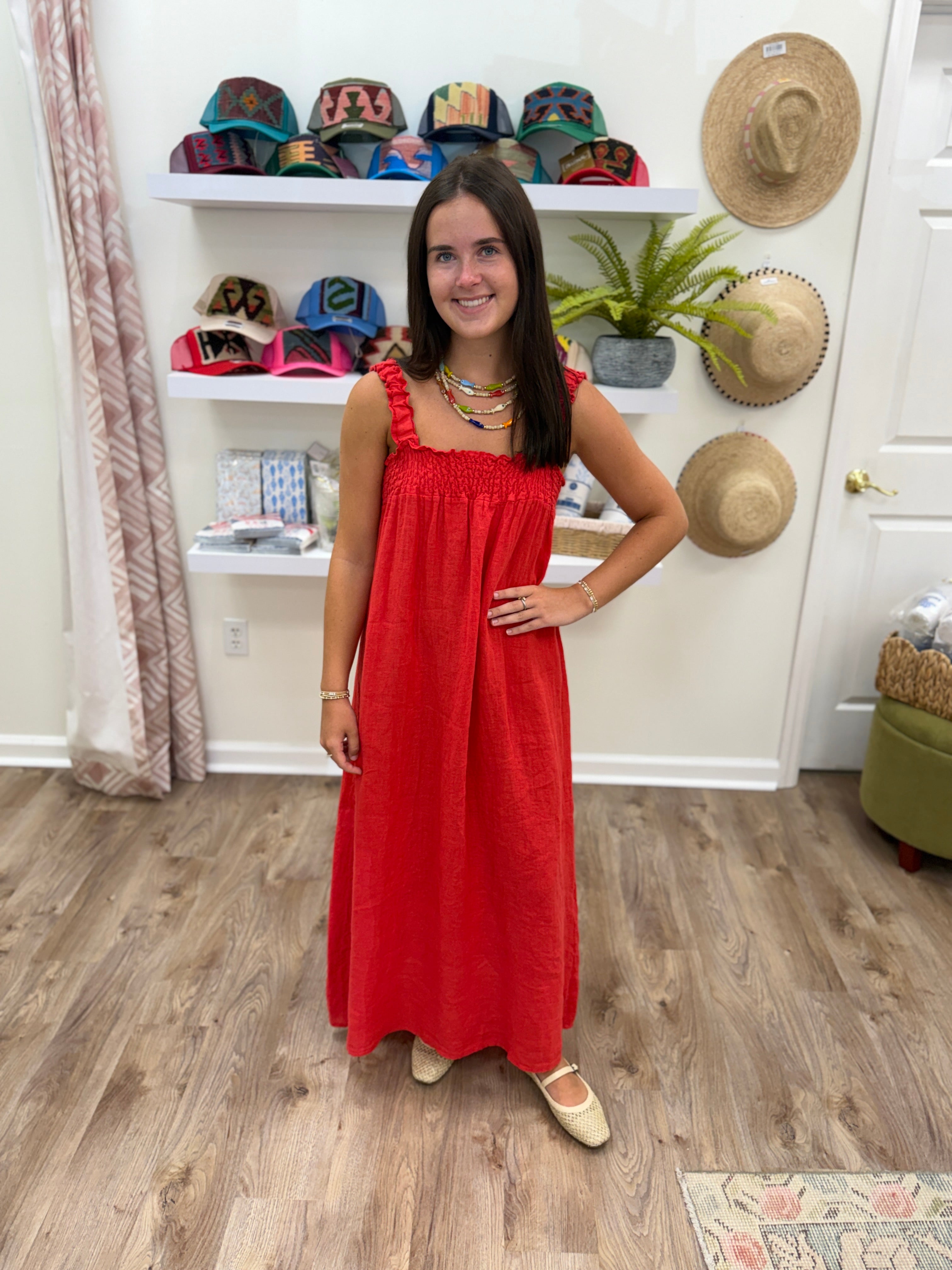 Milio Milano Ruched Front Maxi- Red