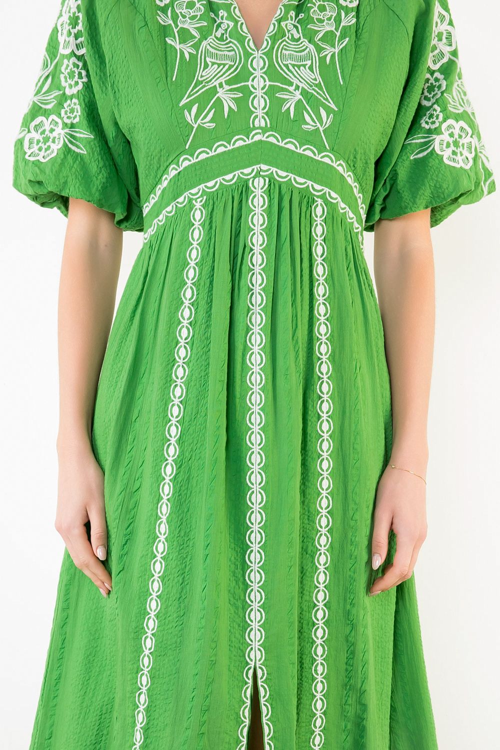 THML Embroidery Detailing Midi- green