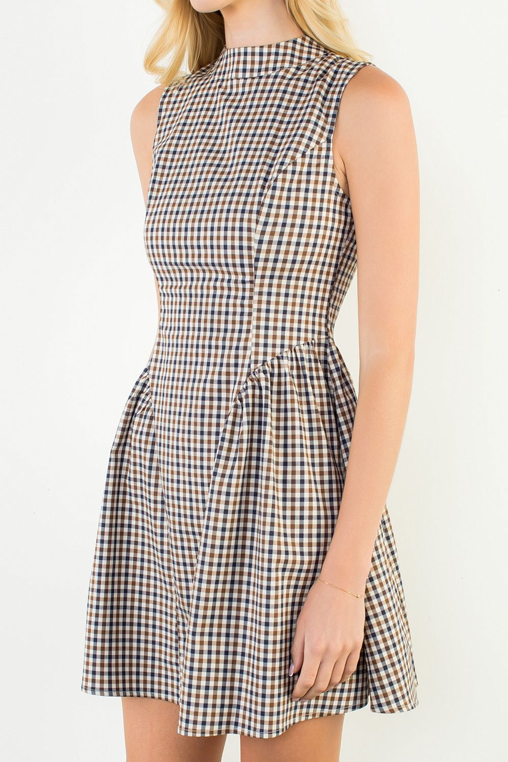 Thml Gingham Short Dress- brown multi