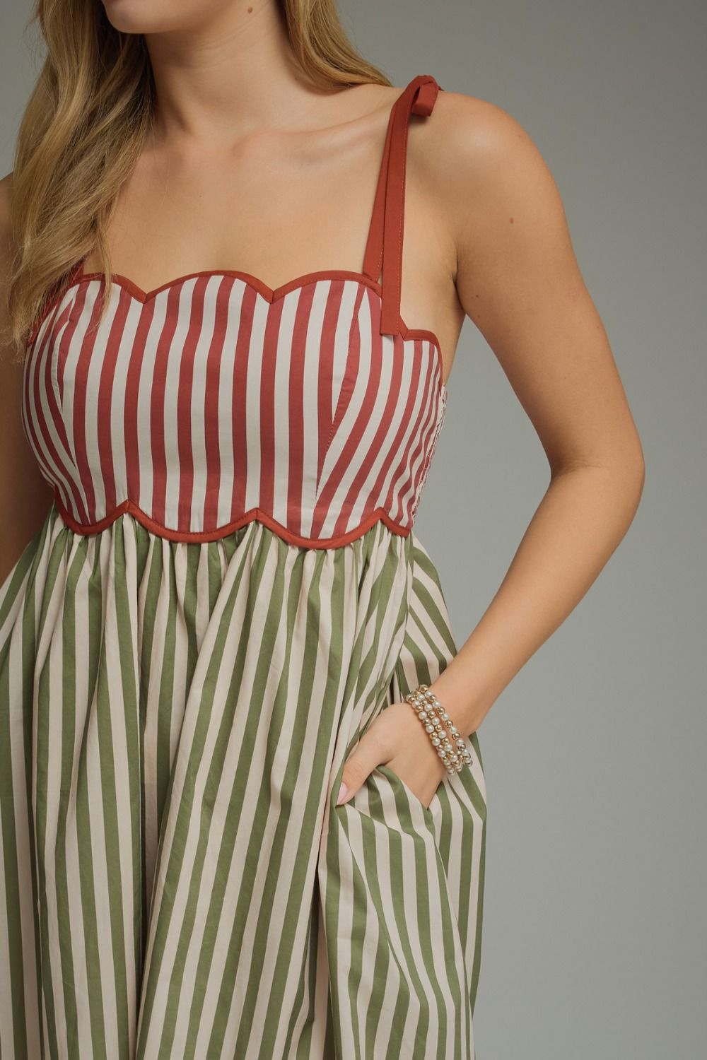 ETO Scallop Neck Stripe Maxi- rust/olive