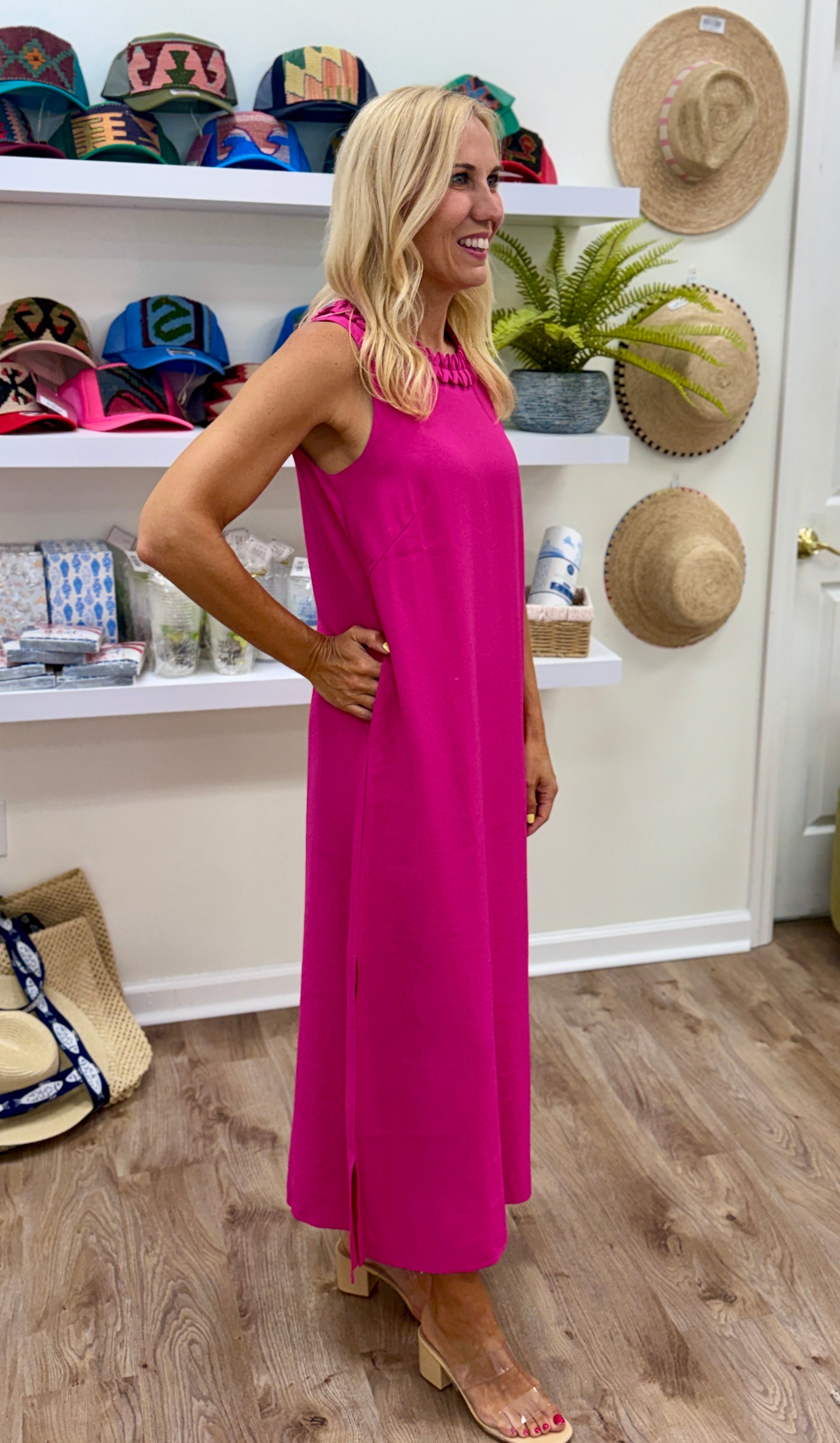 Jade Zig Zag Trim Neck Midi- Berry