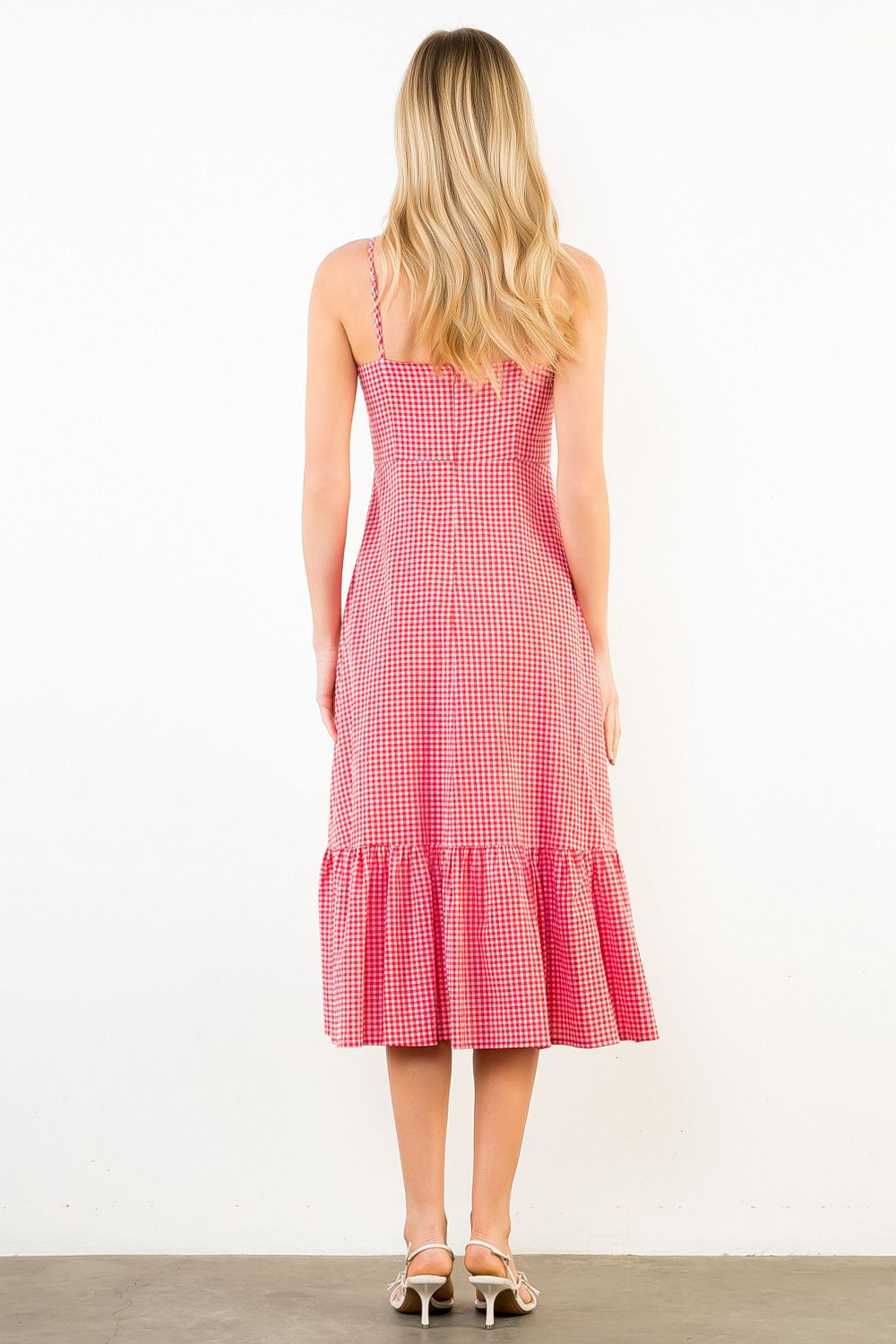 THML Gingham Bow Midi- red
