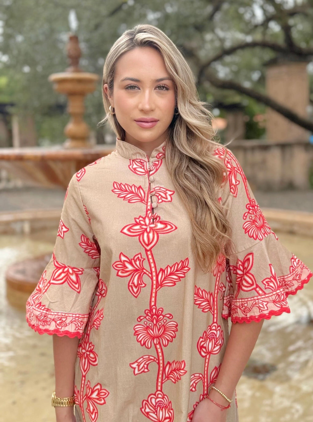 Isla Payal Como Midi Dress- Tan Multi