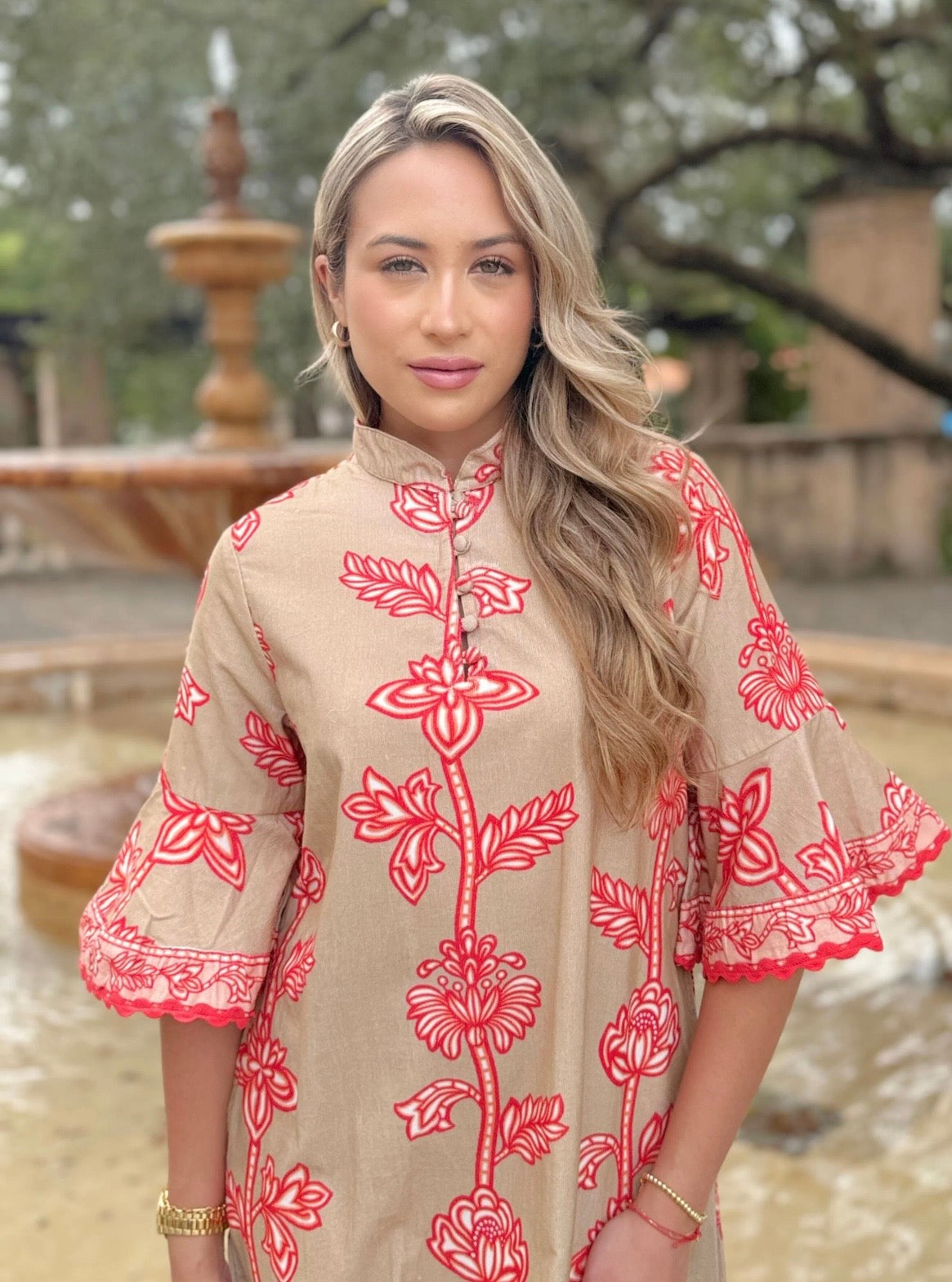 Isla Payal Como Midi Dress- Tan Multi