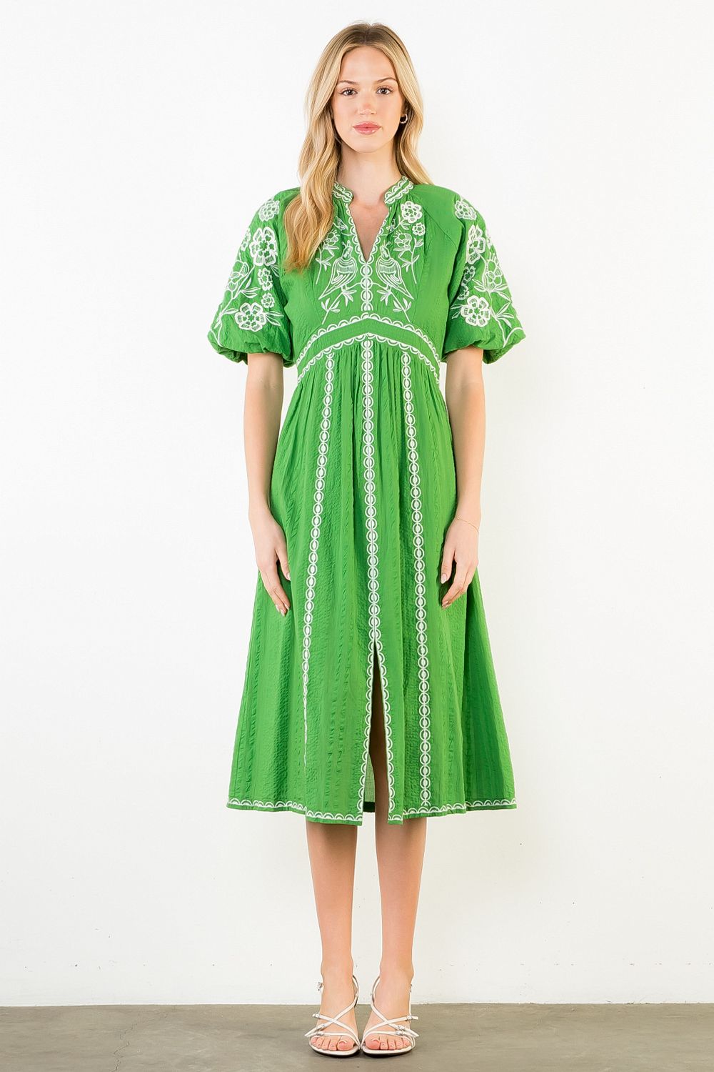 THML Embroidery Detailing Midi- green
