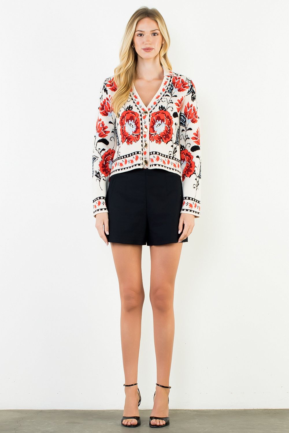 THML Printed L/S Cardigan - Cream