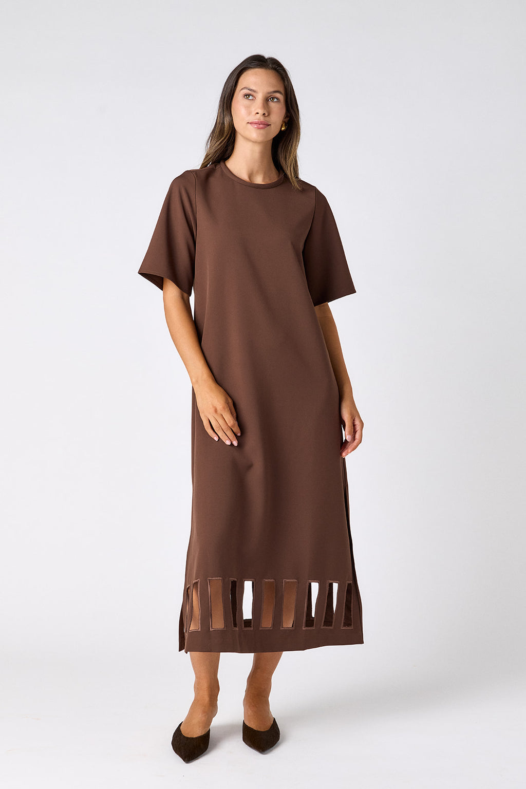 Crosby Greyson Midi Cutout Dress- Brownie