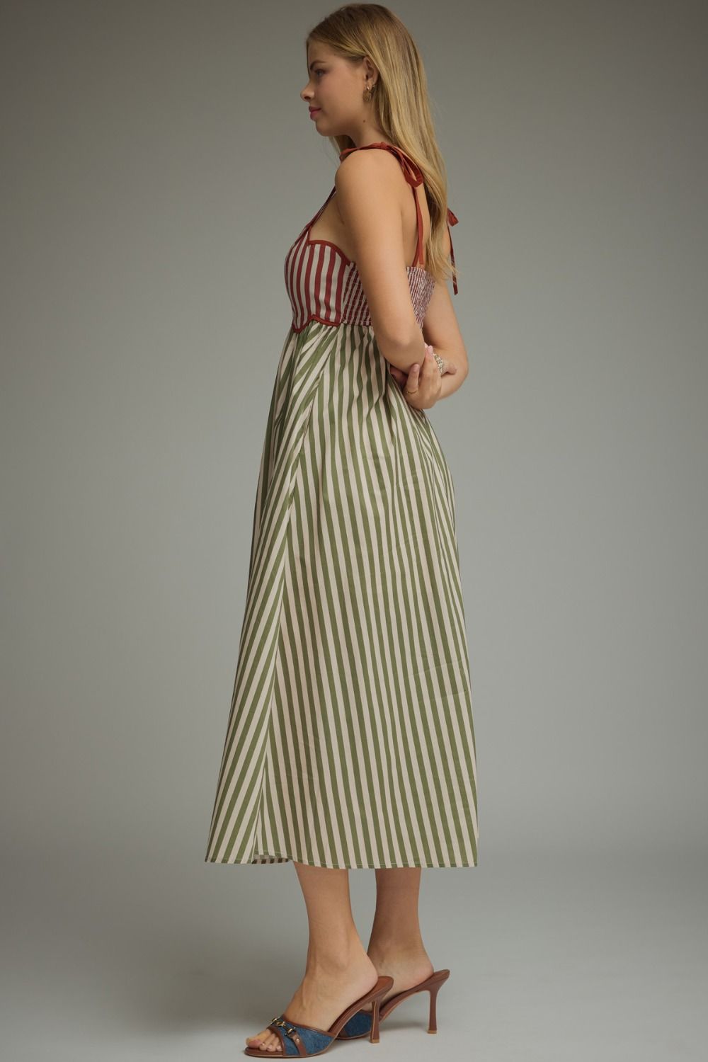 ETO Scallop Neck Stripe Maxi- rust/olive