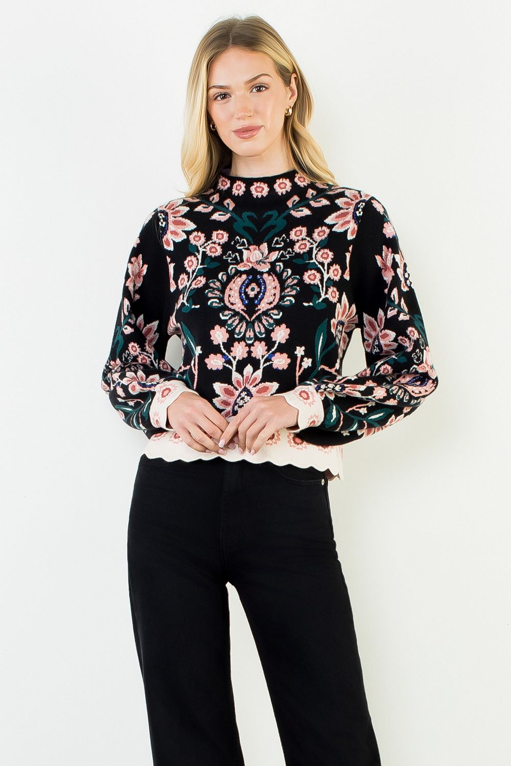 THML LS Floral Knit Sweater