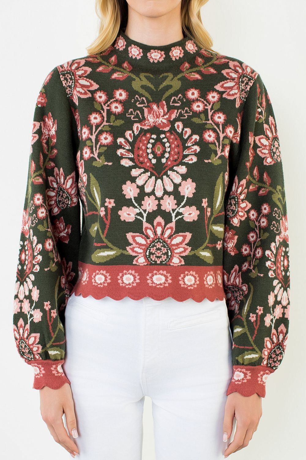 THML LS Floral Knit Sweater